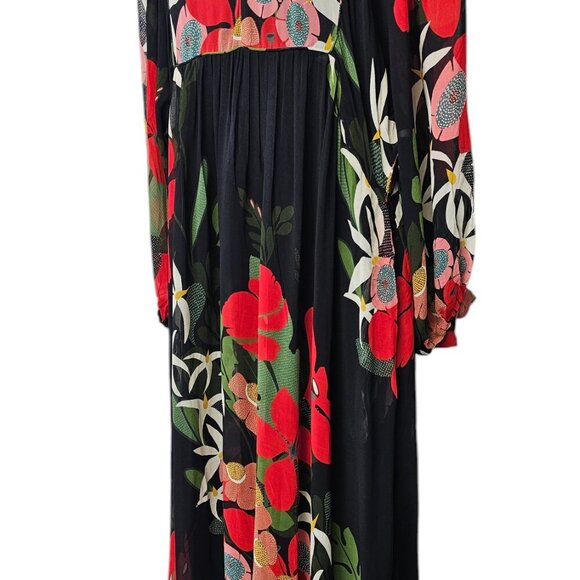 Farm Rio x Anthropologie Long-Sleeve V-Neck Floral Maxi Dress Size Medium, NWT - Picture 10 of 11
